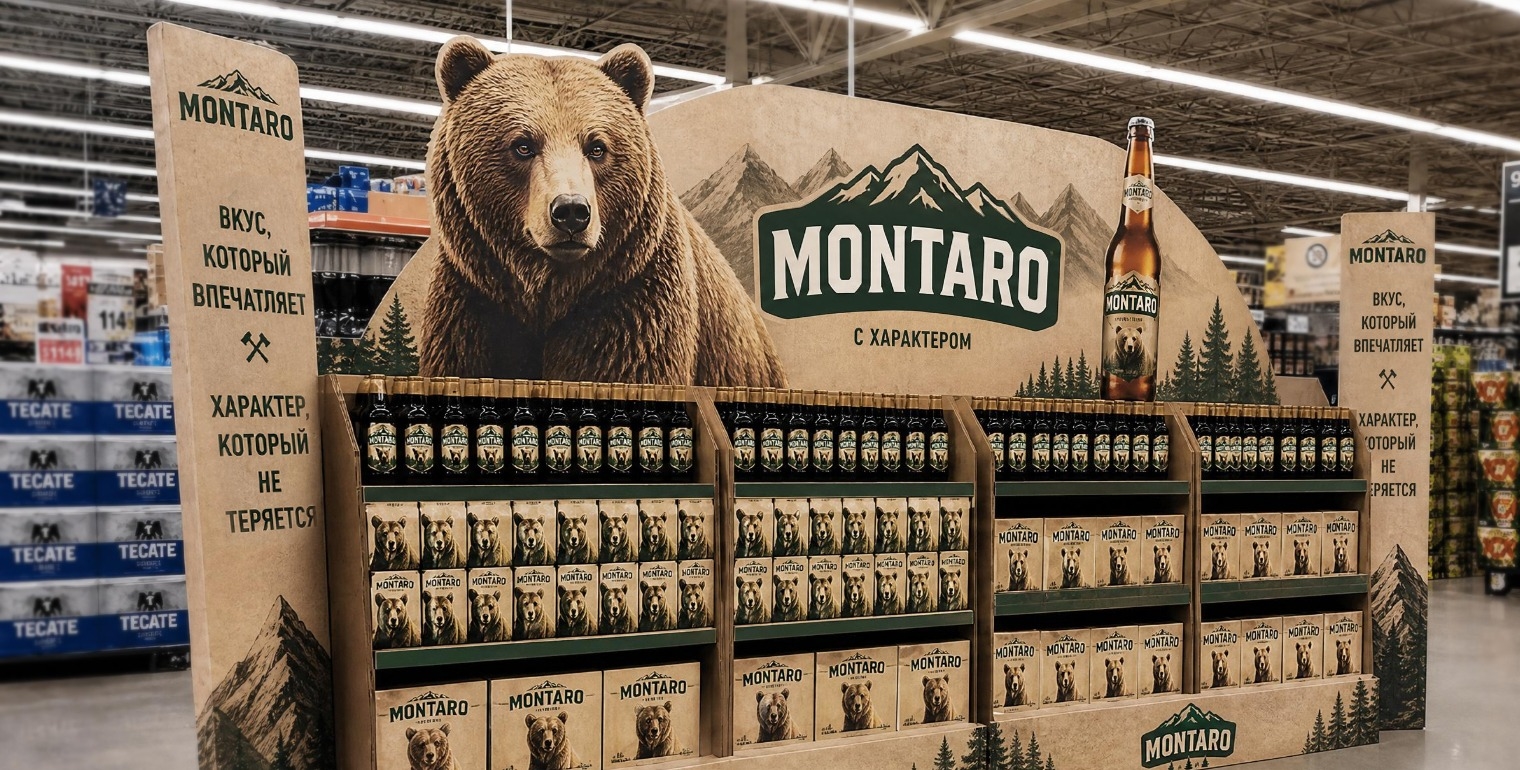Брендированная выкладка Montaro с изображением медведя